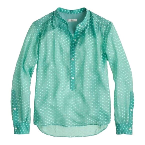 J Crew Dash Dot‎ Green White Sheer Blouse Size XXS - Picture 1 of 8